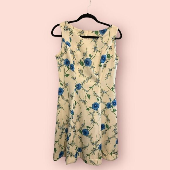 Vintage Ivory Blue Floral Dress - Picture 1 of 5